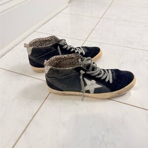 Golden Goose Navy and Silver Mid Star Sneakers